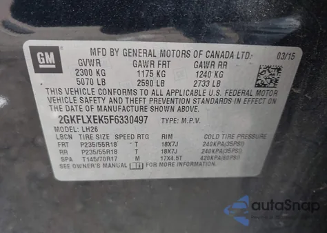 2015 GMC Terrain Slt-1 z USA, uszkodzony, nr VIN 2GKFLXEK5F6330497